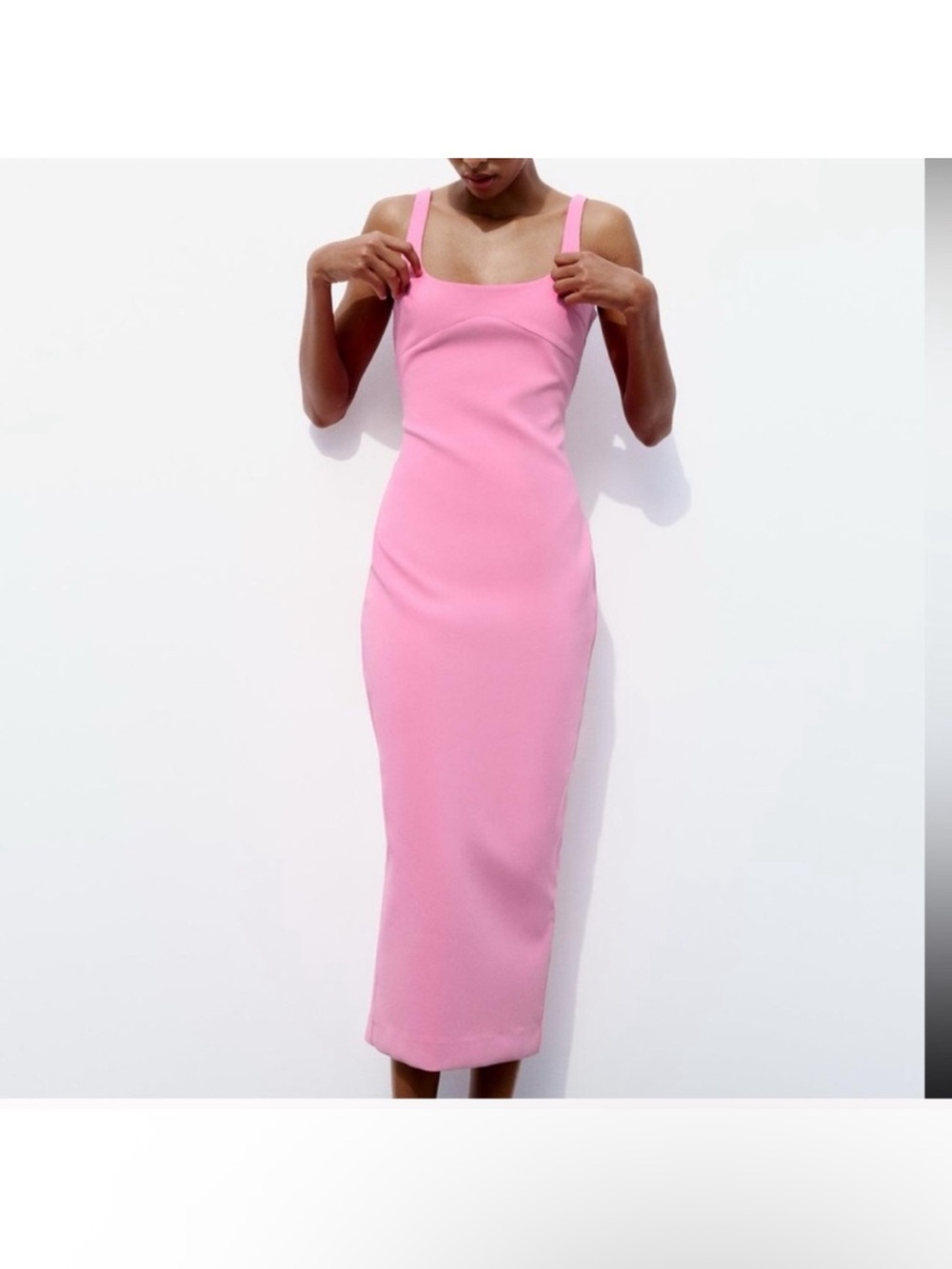 Zara Pink Fitted Midi Tank Dress